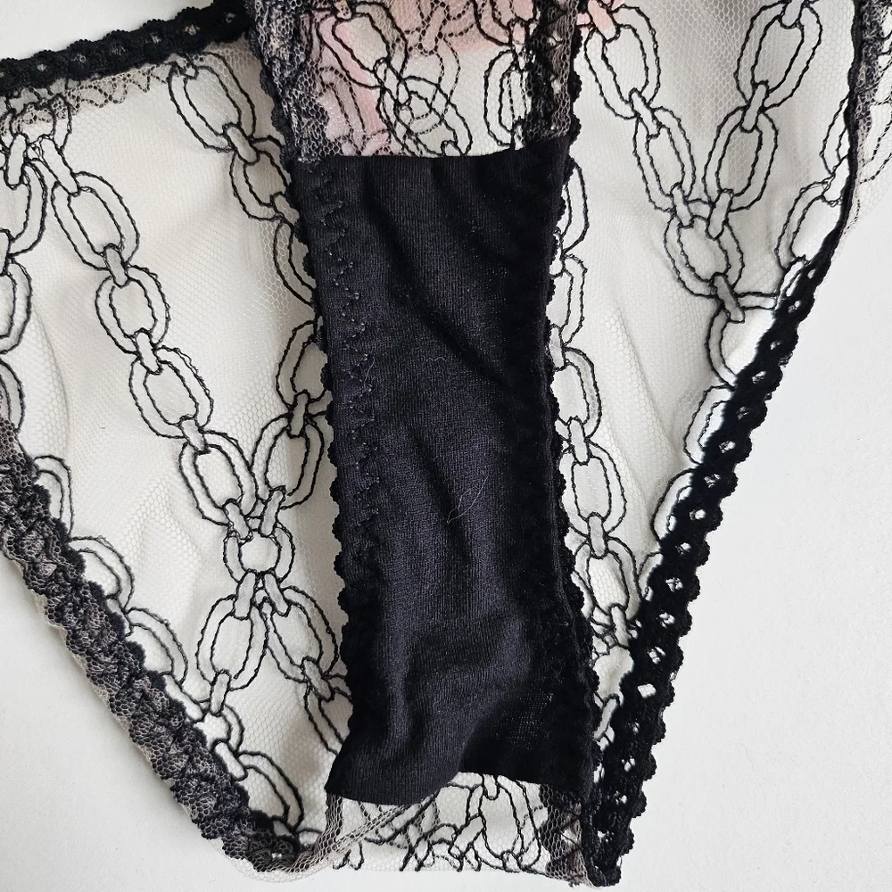 New Agent Provocateur Bailey Tulle Lace Nude/Black Brief Panties AP 2 / Small